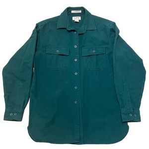 LL BEAN - mens chamois cloth button up green shirt - size medium